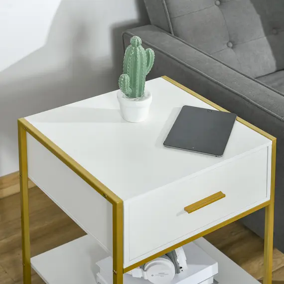 Buy Set of Two Elegant Bedside Tables - White/Gold-Tone, 9 image