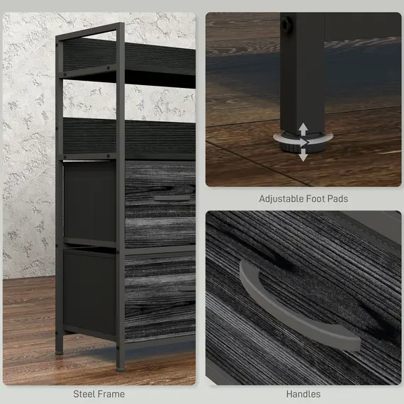 Buy Rustic Chest of Five Fabric Drawers - Black, 7 image