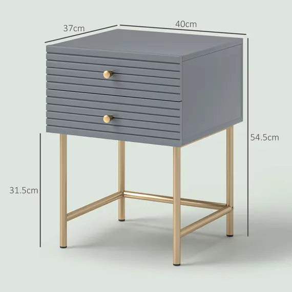 Buy Set of Two Elegant Bedside Tables - Grey/Gold-Tone, 3 image