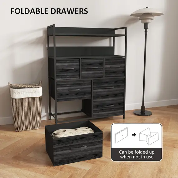 Buy Rustic Chest of Seven Fabric Drawers - Black, 6 image