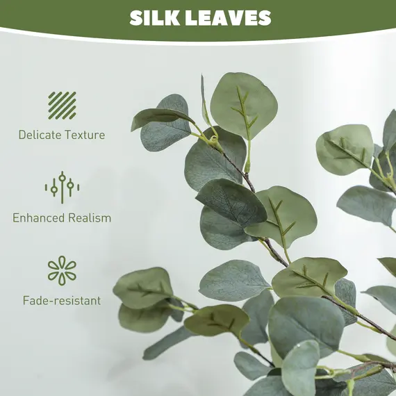 Buy Set of 2 Decorative Artificial Tree, 4ft/ 120cm Silk Eucalyptus Trees with 230 Silver Dollar Leaves in Pot, Fake Plants for Home, Office, Living Room, Indoor Decor, 5 image