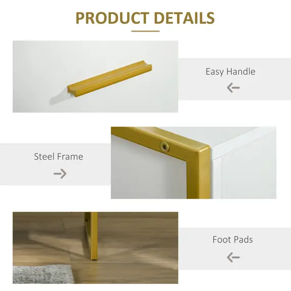 Buy Set of Two Elegant Bedside Tables - White/Gold-Tone, 6 image