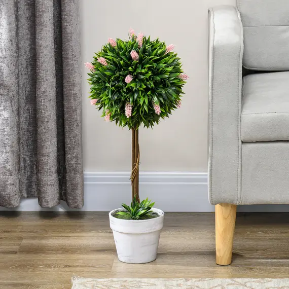 Buy Set of 2 Decorative Artificial Plants Ball Trees with Flower for Home Indoor Outdoor Decor, 60cm ,Pink, 7 image