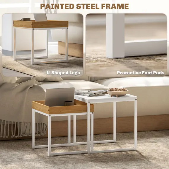 Buy Set of Two Boxy Nesting Tables - White/Wood-Effect, 5 image