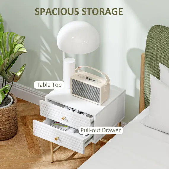 Buy Set of Two Elegant Bedside Tables - White/Gold-Tone, 5 image