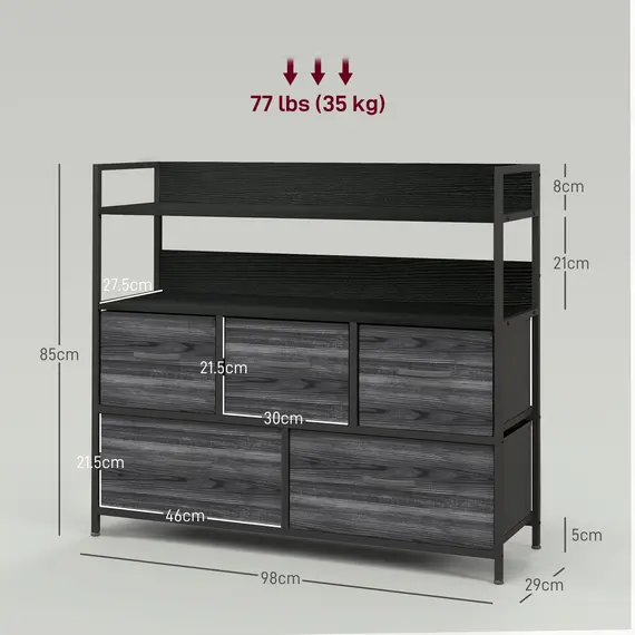 Buy Rustic Chest of Five Fabric Drawers - Black, 3 image