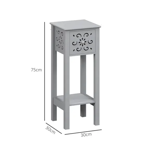 Buy Set of Two Elegant Floral Cut-Out Side Tables - Grey, 3 image