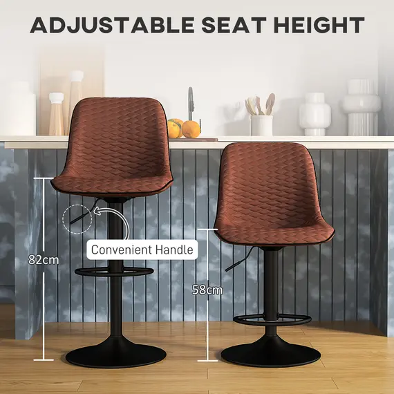 Buy Set of Two Faux Leather Bar Stools - Brown, 5 image