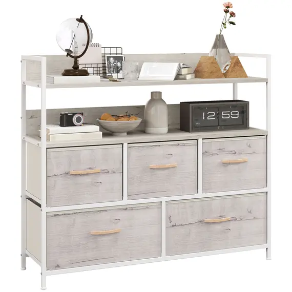 Buy Rustic Chest of Five Fabric Drawers - Natural
