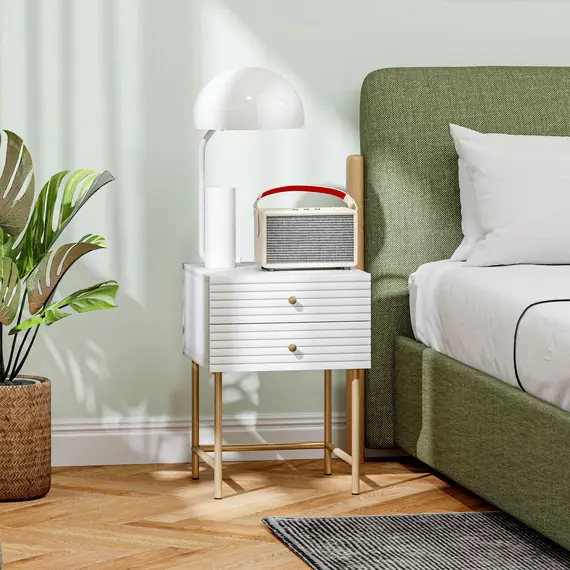 Buy Set of Two Elegant Bedside Tables - White/Gold-Tone, 7 image