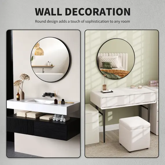 Buy Round Bathroom Mirror, 70 x 70cm Steel Framed Wall Mirror, Decorative Mirror for Bedroom, 6 image