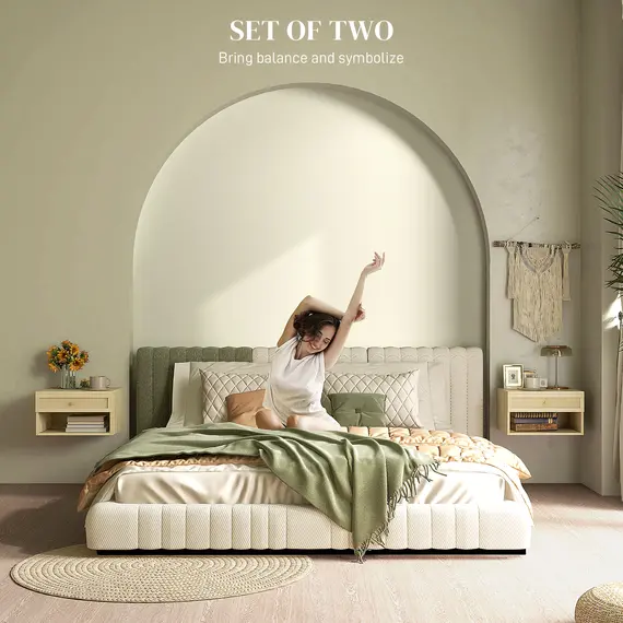 Buy Set of Two Rattan Panel Floating Bedside Tables - Wood-Effect, 4 image