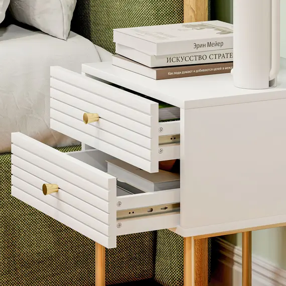 Buy Set of Two Elegant Bedside Tables - White/Gold-Tone, 9 image