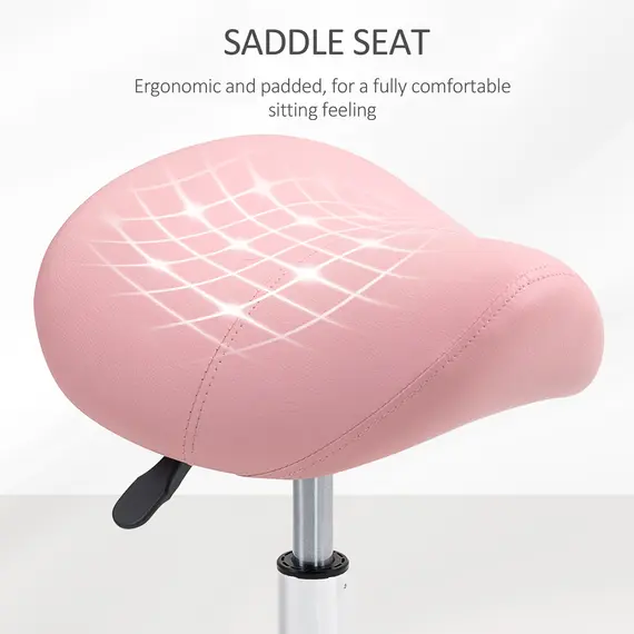 Buy Saddle Stool, PU Leather Adjustable Rolling Salon Chair with Steel Frame for Massage, Spa, Beauty and Tattoo, Pink, 6 image