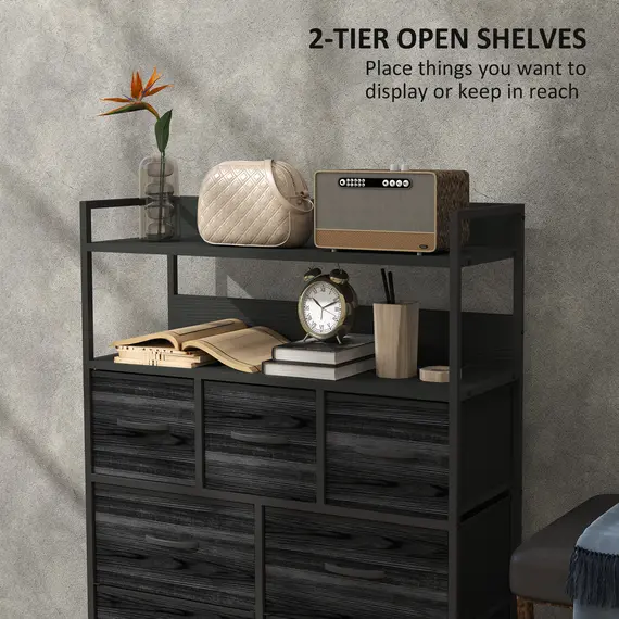 Buy Rustic Chest of Seven Fabric Drawers - Black, 5 image