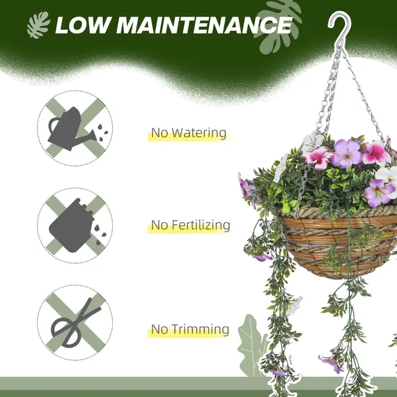 Buy Set of 2 Decorative Artificial Plants, Faux Silk Azalea Flowers in Hanging Baskets, Fake Plants for Home Indoor Outdoor Decor, Pink and White, 6 image