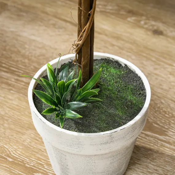 Buy Set of 2 Decorative Artificial Plants Ball Trees with Flower for Home Indoor Outdoor Decor, 60cm ,White, 9 image