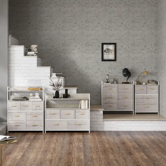 Buy Rustic Chest of Four Fabric Drawers - Black, 9 image