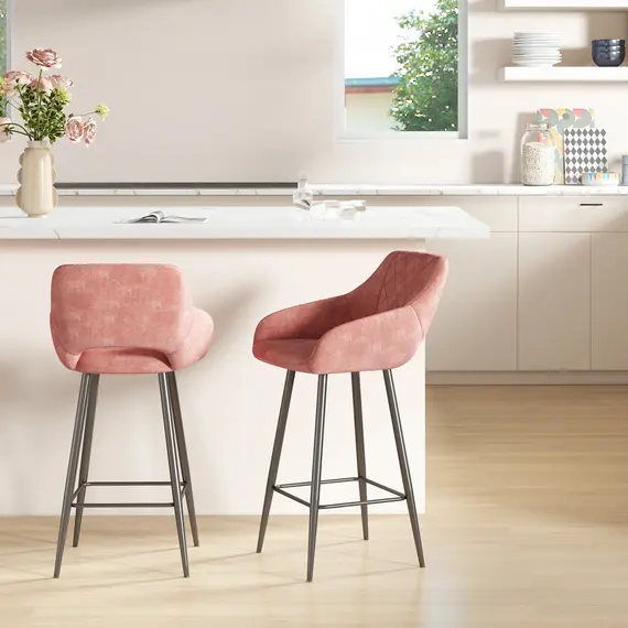 Buy Set of Two Velvet-Feel Bar Stools - Pink, 2 image