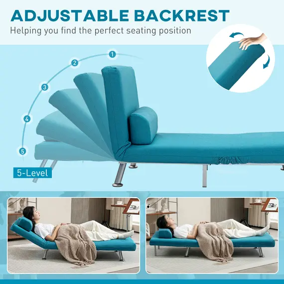 Buy Single Linen-Feel Sleeper Chair - Dark Blue, 5 image