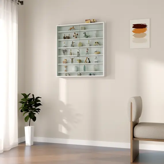 Buy Six Shelf Display Cabinet, with Glass Doors - White, 8 image