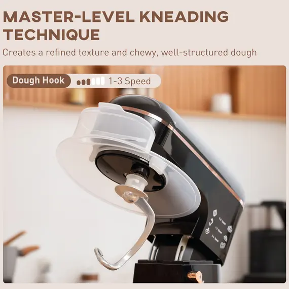 Buy Stand Mixer, 5L Food Mixer for Baking, 6 Speeds and Pulse Setting, 1400W Cake Electric Kitchen Mixer with Dough Hook, Whisk, Stainless Steel Bowl, Splash Guard, Beater, Black, 5 image