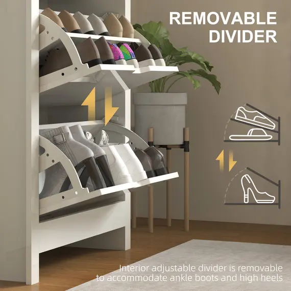 Buy Slim Shoe Cabinet, Narrow Shoe Cupboard with 3 Flip Drawers, Adjustable Shelves for 18 Pairs of Shoes, High Gloss White, 6 image