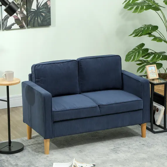 Buy Small Two-Seater Corduroy Sofa - Blue, 2 image