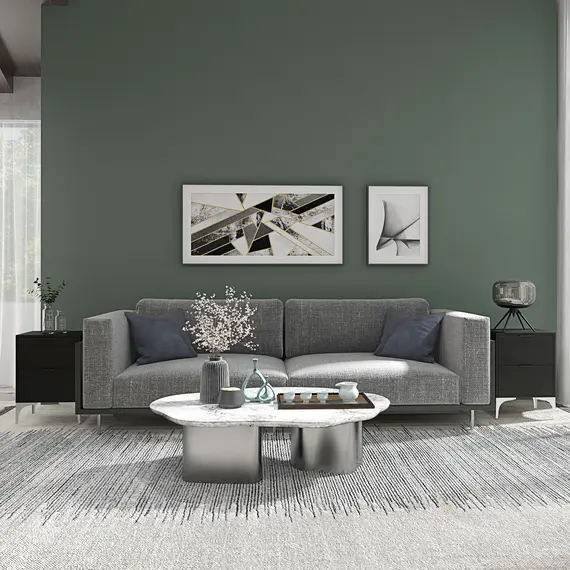 Buy Set of Two Wood Effect Bedside Tables with Silver Tone Steel Base, Black, 7 image