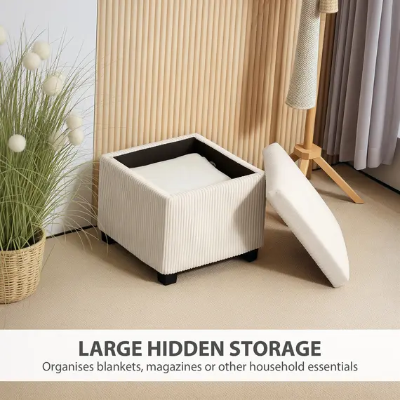 Buy Storage Ottoman Bench, Corduroy Footstool with Removable Lid and Legs, 40cm Storage Chest Box for Living Room, Bedroom, Hallway, Beige, 5 image