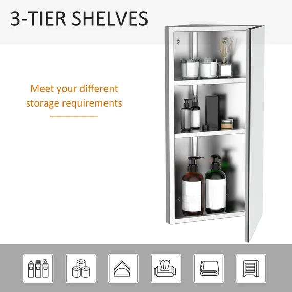 Buy Stainless Steel Wall mounted Bathroom Corner Mirror Storage Cabinet Single Door 300mm (W), 4 image