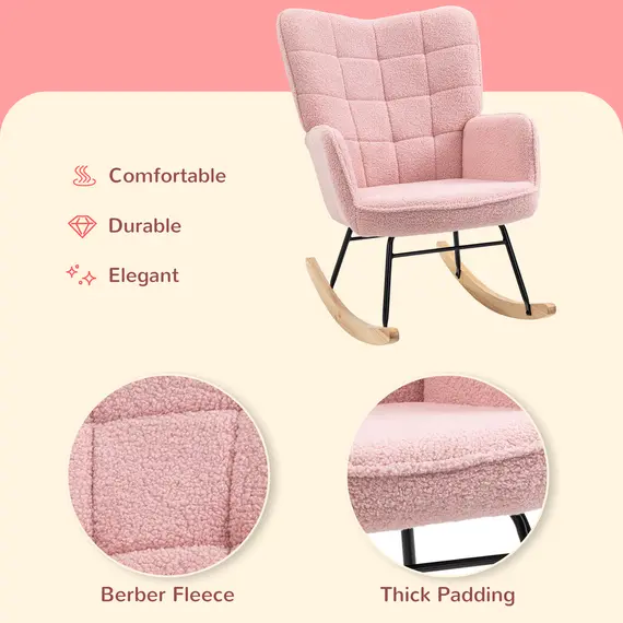 Buy Soft Fleecey Rocking Wingback Chair - Pink, 5 image