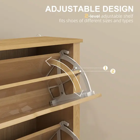 Buy Slim Shoe Cabinet, Narrow Shoe Cupboard with 3 Drawers, Adjustable Shelves for 18 Pairs of Shoes, Natural Wood Finish, 5 image