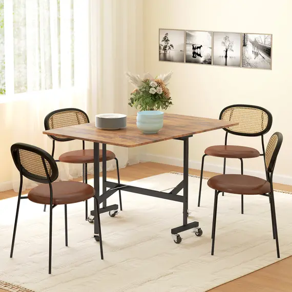 Buy Six-Seater Drop-Leaf Dining Table, with Wheels - Brown Wood-Effect, 2 image