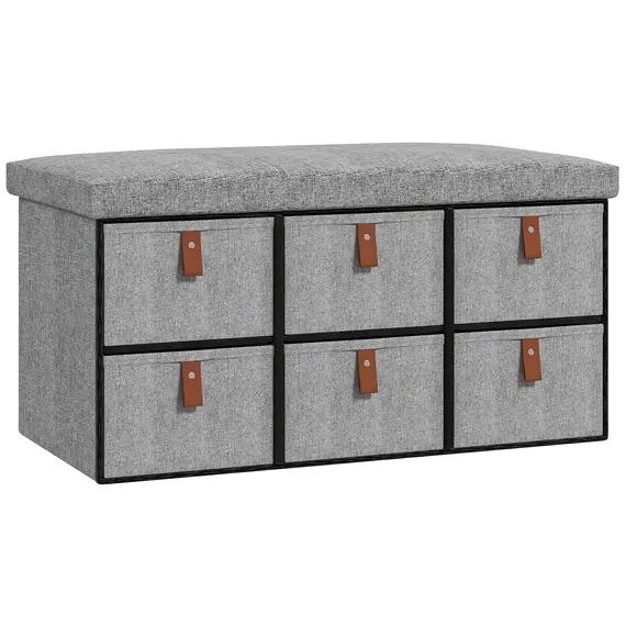 Buy Shoe Bench with Seat, Shoe Storage Bench with Cushion and 6 Fabric Drawers for Entryway, Hallway, Living Room, Bedroom, Light Grey