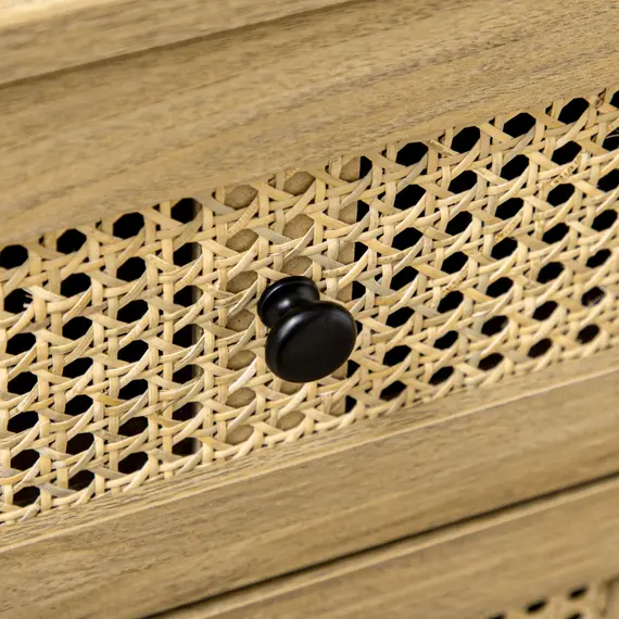 Buy Storage Cabinet, 4-Drawer Unit with Rattan Element for Bedroom, Living Room, 80cmx35cmx95cm, Wood Effect, 9 image