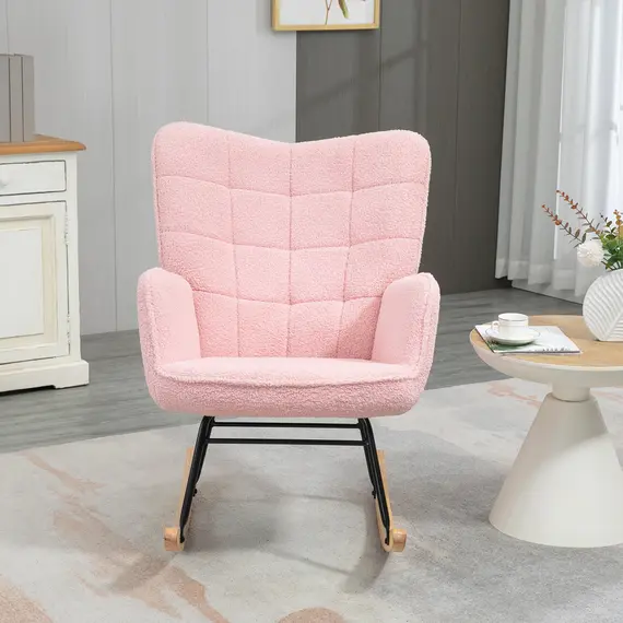 Buy Soft Fleecey Rocking Wingback Chair - Pink, 7 image