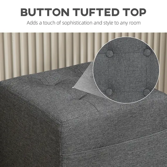 Buy Square Footstool, Small Ottoman with Side Pocket, Linen Fabric Footrest Foot Stool with Rubber Wood Legs and Padded Seat for Living Room, Bedroom, Entryway, 35 x 35 x 35cm, Grey, 8 image