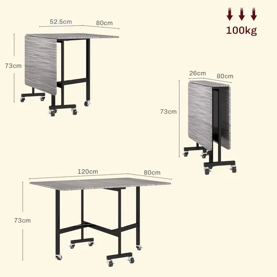 Buy Six-Seater Drop-Leaf Dining Table, with Wheels - Grey Wood-Effect, 3 image