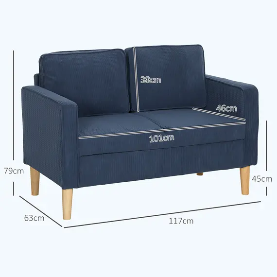 Buy Small Two-Seater Corduroy Sofa - Blue, 3 image