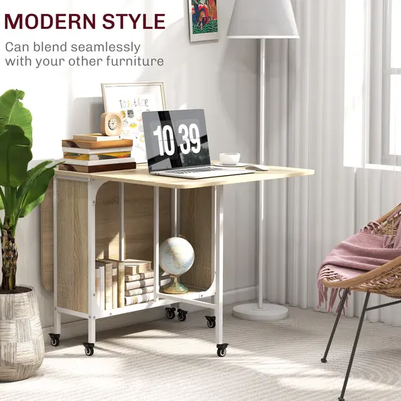 Buy Six-Person Drop Leaf Dining Table - Natural/White, 7 image