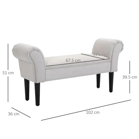 Buy Small-sized Bed End Side Chaise Lounge Sofa Window Seat Arm Bench Wooden Leg Fabric Cover (Grey), 3 image