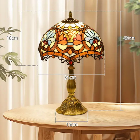Buy Stained Glass Table Lamp, Handcrafted Artisan Collectible, Suitable for Living Room and Bedside, Multi-Coloured, Ð¤31 x 48Hcm, Zinc Alloy., 3 image