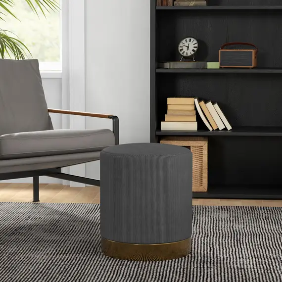 Buy Soft Padded Corduroy Footstool - Charcoal Grey, 2 image