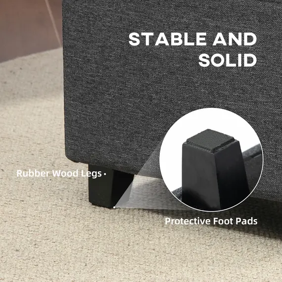 Buy Square Footstool, Small Ottoman with Side Pocket, Linen Fabric Footrest Foot Stool with Rubber Wood Legs and Padded Seat for Living Room, Bedroom, Entryway, 35 x 35 x 35cm, Grey, 7 image