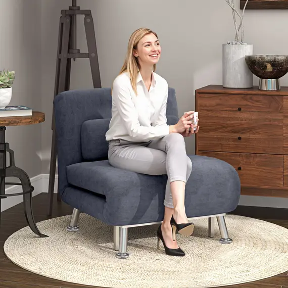 Buy Single Velvet-Feel Sleeper Chair - Charcoal Grey, 2 image