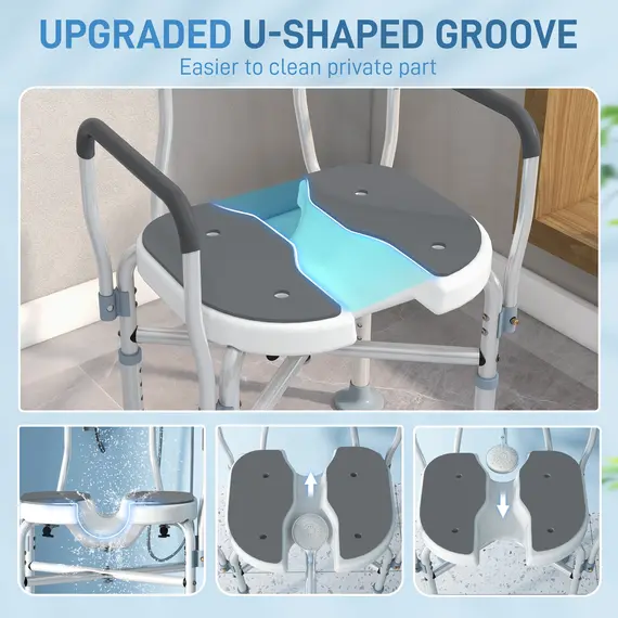 Buy Shower Chair with Upgraded U-shaped Seat and Reinforced Crossbars, Height Adjustable Padded Bath Chair with Non-slip Feet for Elderly Seniors Disabled Handicap, Tool-Free Assembly, Grey, 4 image
