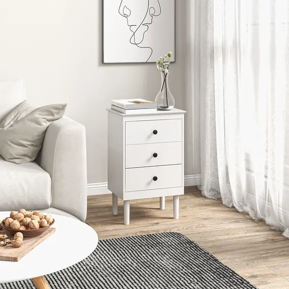 Buy Set of Two Three-Drawer Modern Bedside Tables - White, 8 image