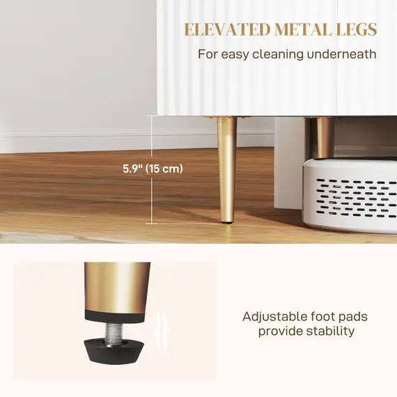 Buy Sideboard Buffet Cabinet, Modern Kitchen Storage Cabinet with 4 Doors and Adjustable Shelves, Living Room Cabinet with Metal Legs for Hallway, White, 7 image