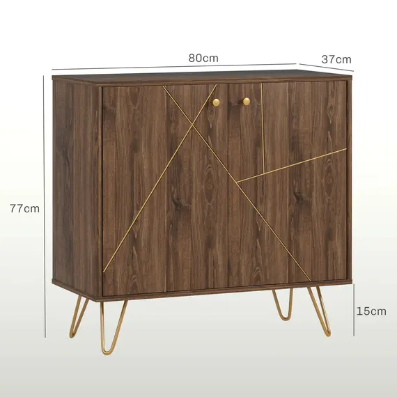 Buy Sideboard Storage Cabinet with Golden Lines, Modern Luxury Living Room Cabinet with Adjustable Shelf, Steel Harpin Legs, Brown, 3 image
